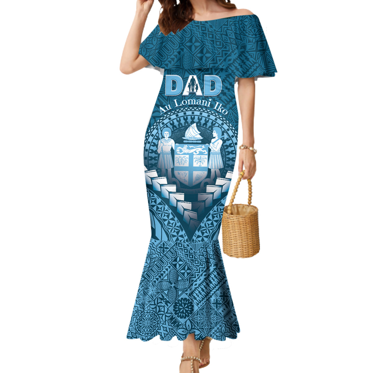 Personalised Fiji Happy Father's Day Mermaid Dress Au Lomani Iko Dad Polynesian Tribal