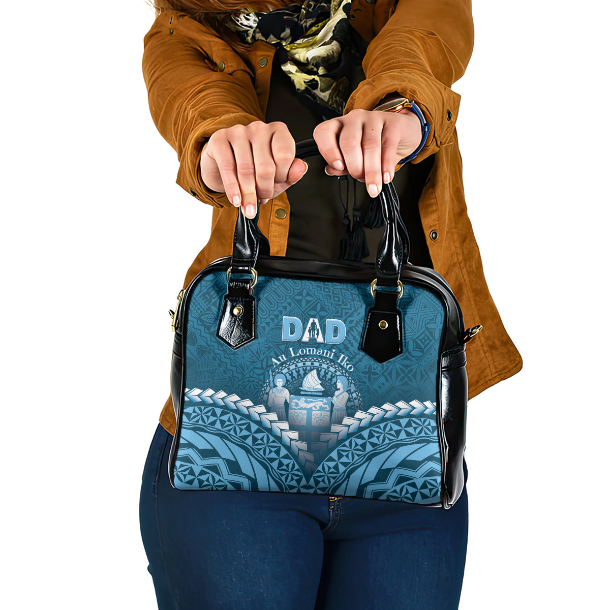 Fiji Happy Father's Day Shoulder Handbag Au Lomani Iko Dad Polynesian Tribal