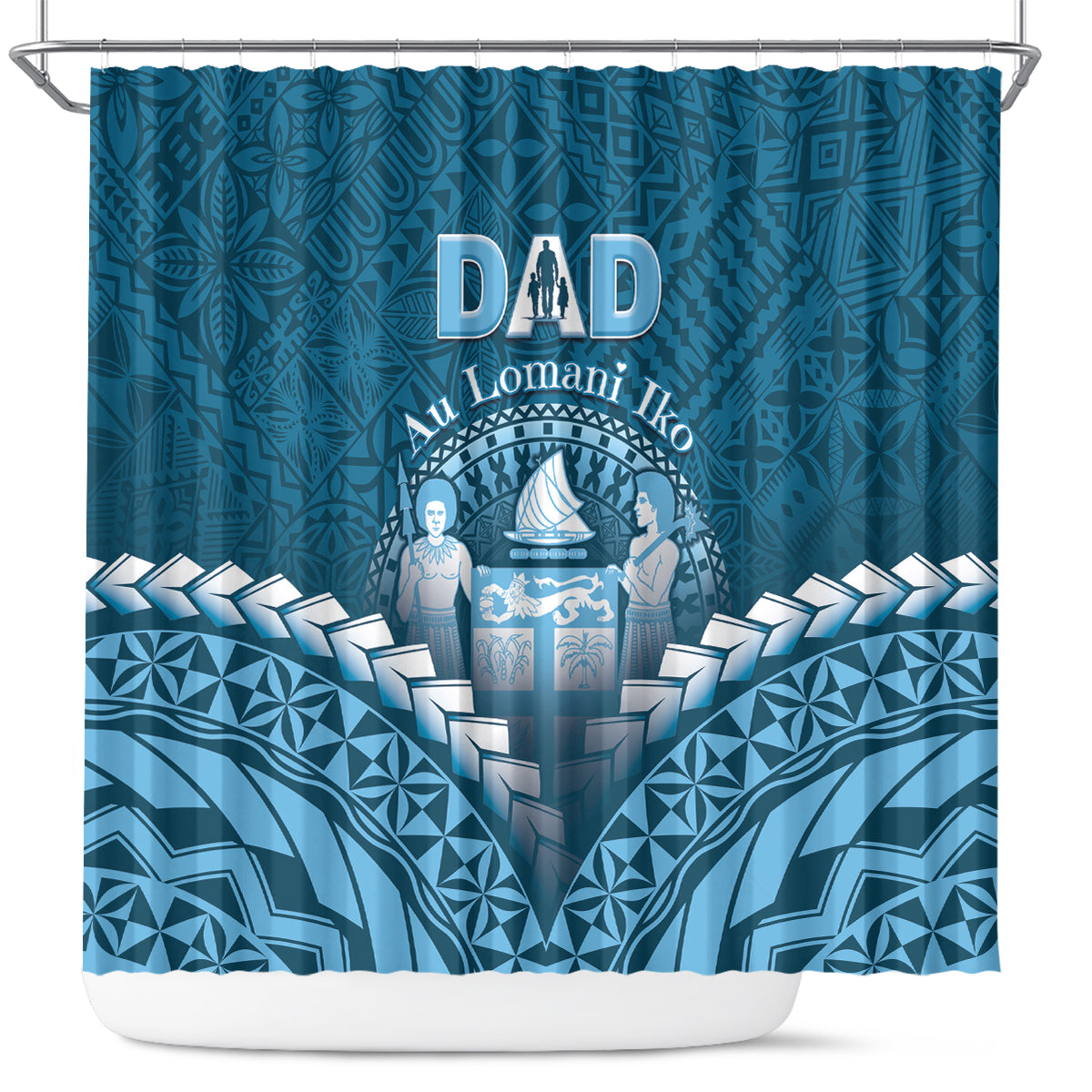 Fiji Happy Father's Day Shower Curtain Au Lomani Iko Dad Polynesian Tribal LT05 Blue - Polynesian Pride