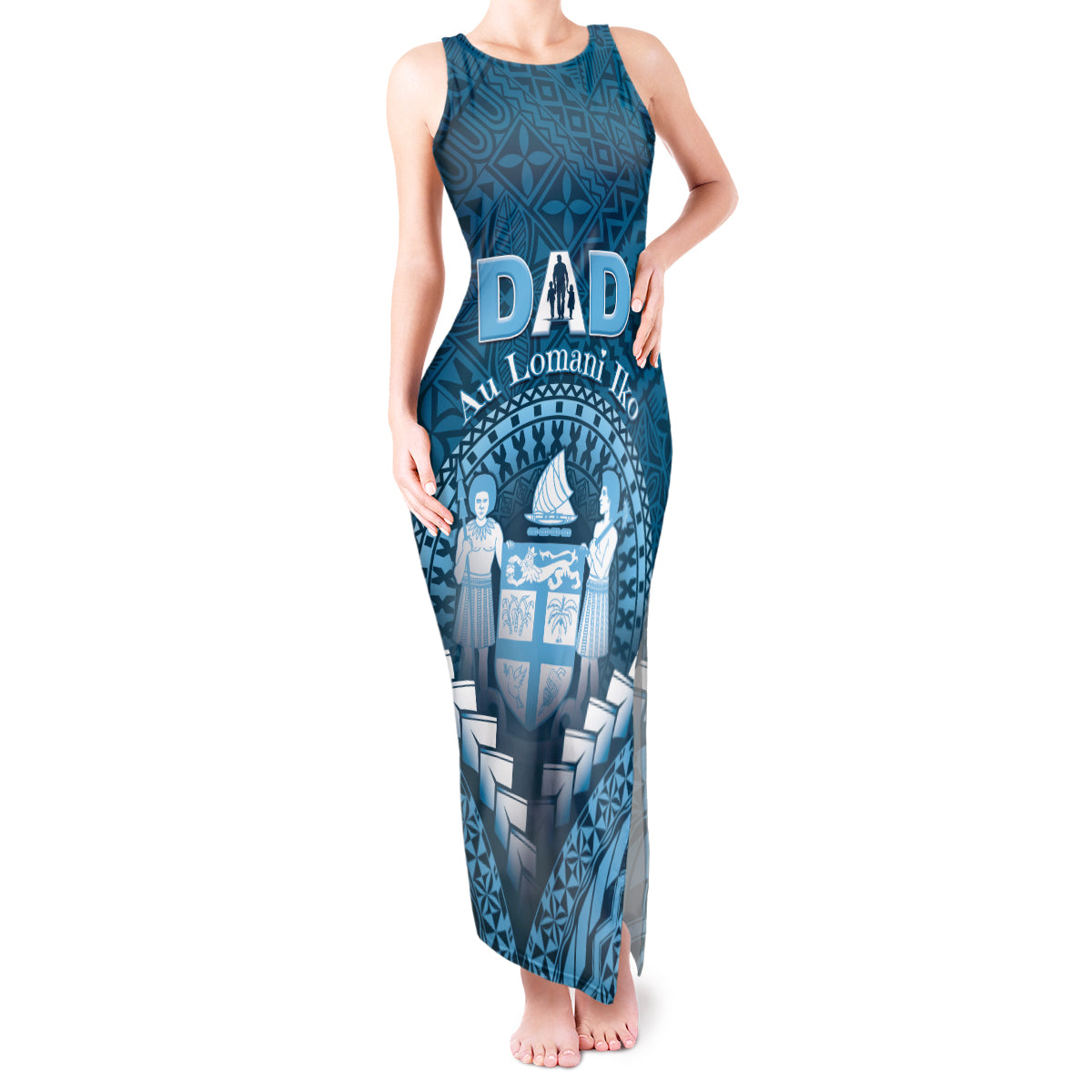 Personalised Fiji Happy Father's Day Tank Maxi Dress Au Lomani Iko Dad Polynesian Tribal