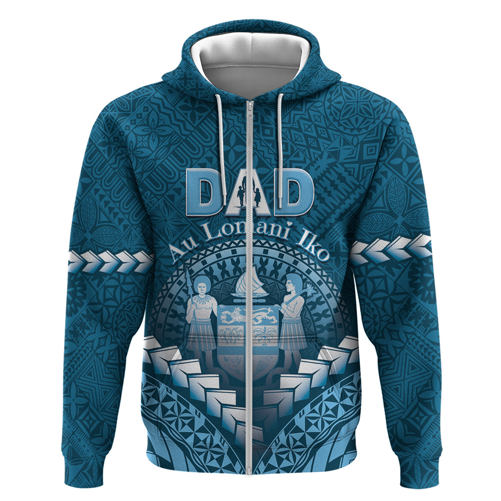 Personalised Fiji Happy Father's Day Zip Hoodie Au Lomani Iko Dad Polynesian Tribal LT05 Zip Hoodie Blue - Polynesian Pride