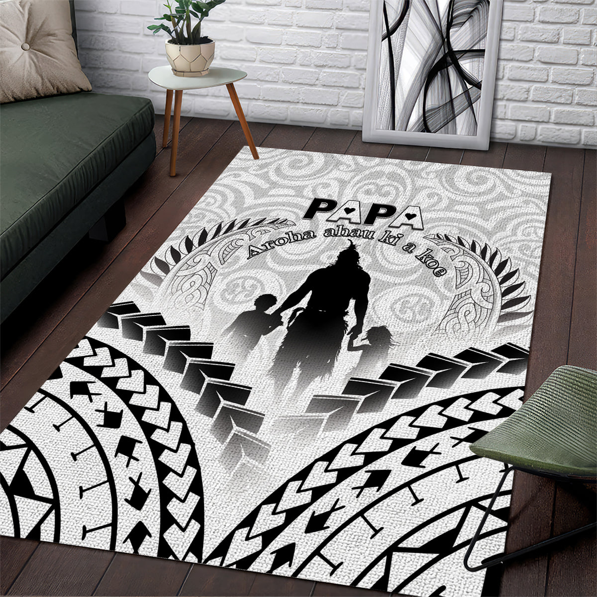 New Zealand Happy Father's Day Area Rug Aroha Ahau Ki A Koe Papa Polynesian Tribal LT05 White - Polynesian Pride