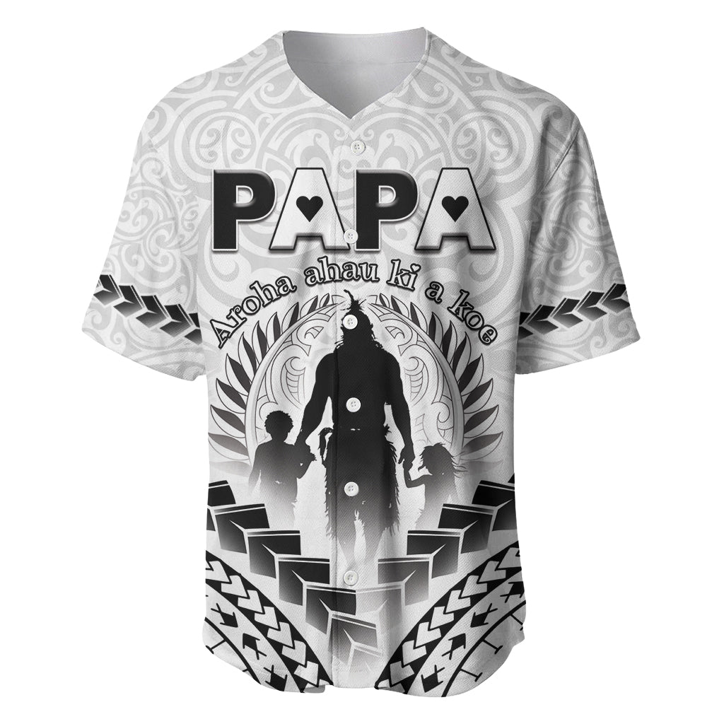 Personalised New Zealand Happy Father's Day Baseball Jersey Aroha Ahau Ki A Koe Papa Polynesian Tribal LT05 White - Polynesian Pride