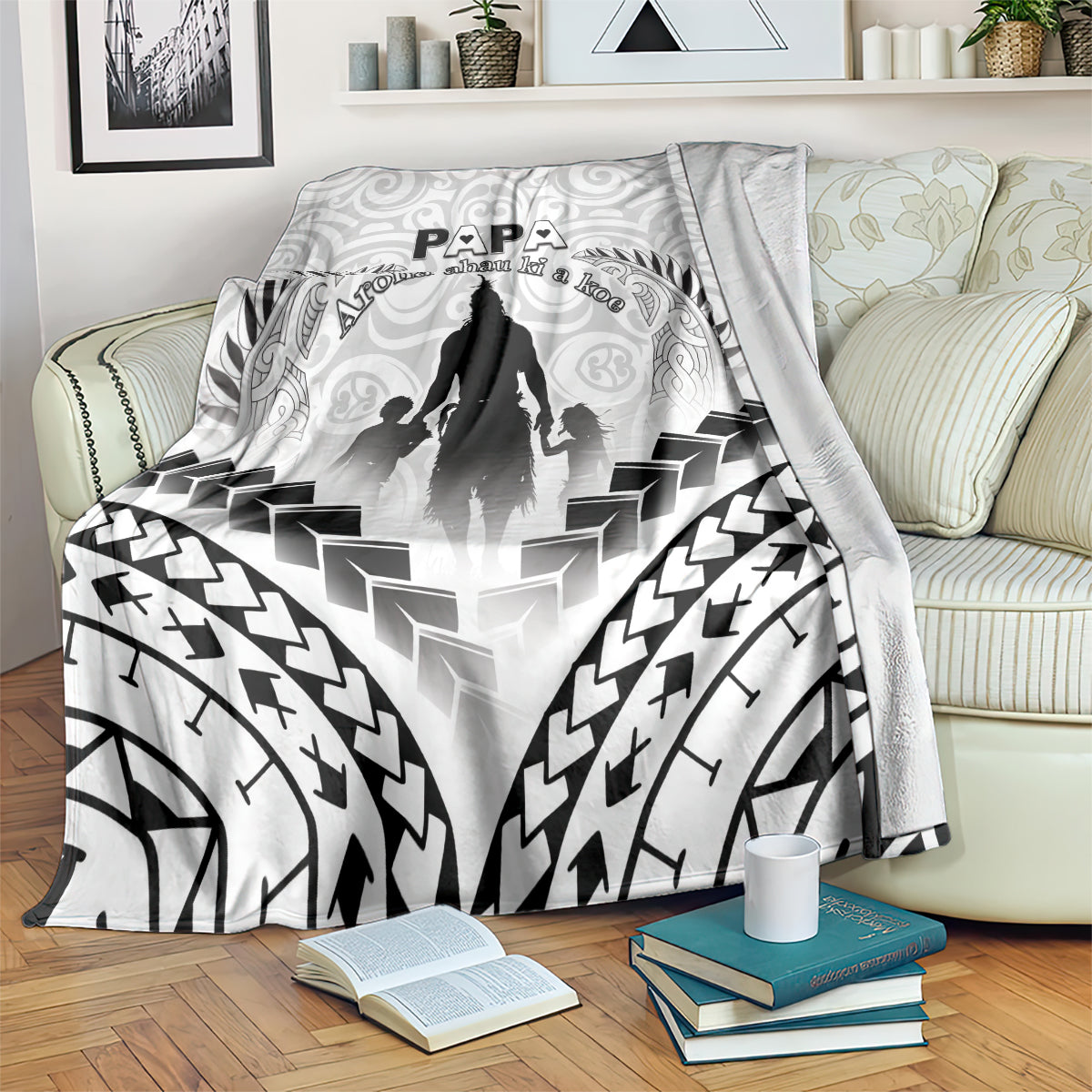 New Zealand Happy Father's Day Blanket Aroha Ahau Ki A Koe Papa Polynesian Tribal LT05 White - Polynesian Pride