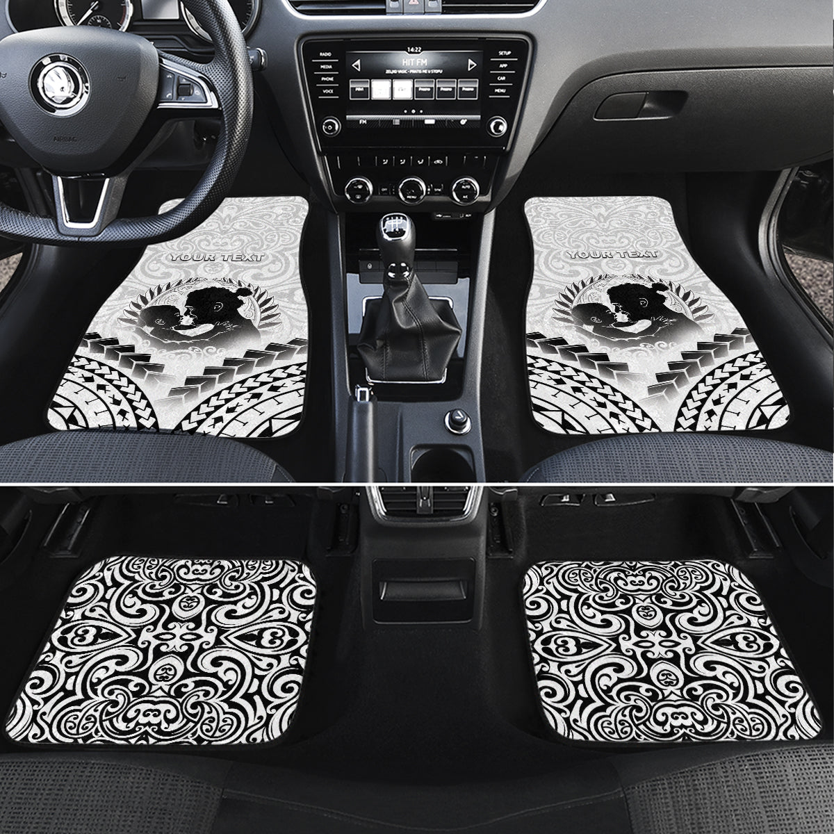 Personalised New Zealand Happy Father's Day Car Mats Aroha Ahau Ki A Koe Papa Polynesian Tribal LT05 Set 4pcs White - Polynesian Pride