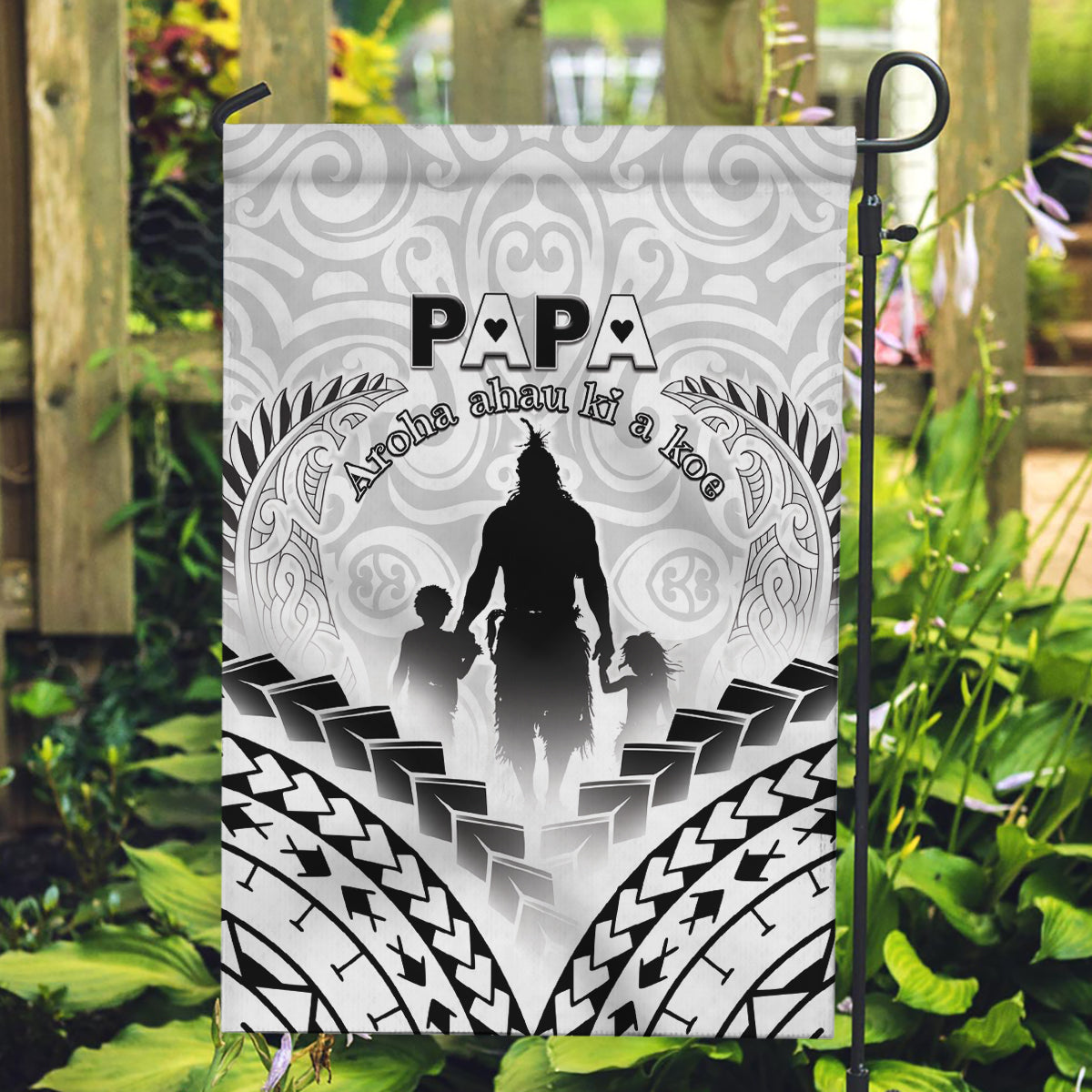 New Zealand Happy Father's Day Garden Flag Aroha Ahau Ki A Koe Papa Polynesian Tribal