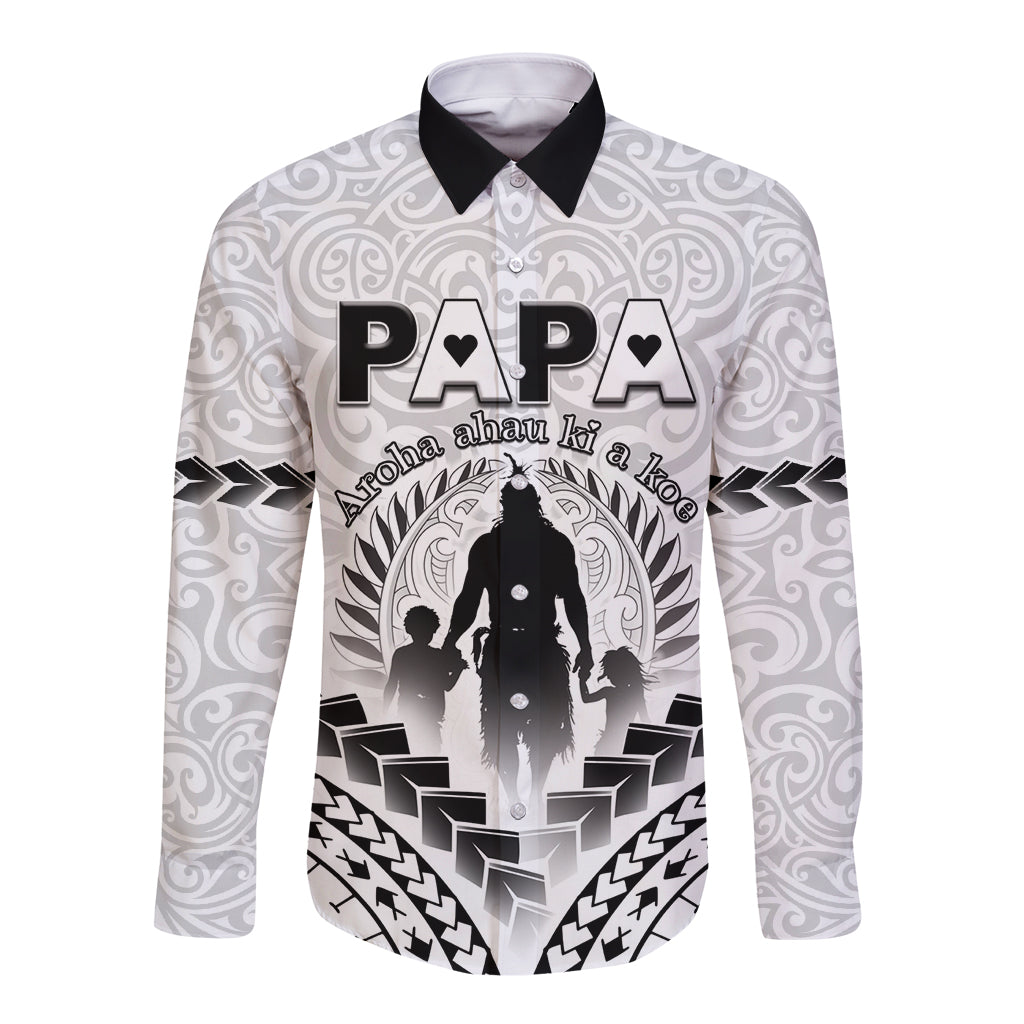 Personalised New Zealand Happy Father's Day Long Sleeve Button Shirt Aroha Ahau Ki A Koe Papa Polynesian Tribal LT05 Unisex White - Polynesian Pride