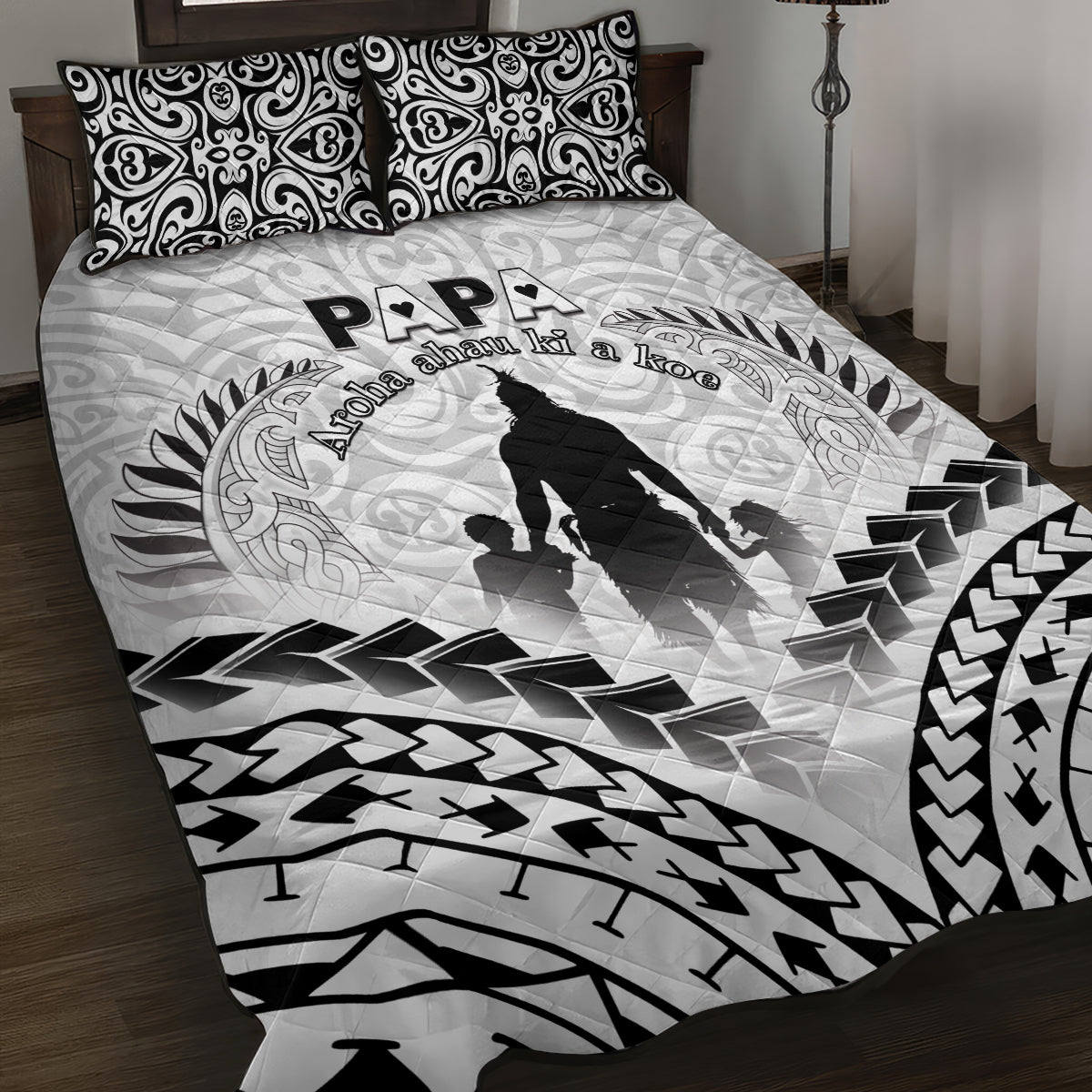 New Zealand Happy Father's Day Quilt Bed Set Aroha Ahau Ki A Koe Papa Polynesian Tribal LT05 White - Polynesian Pride