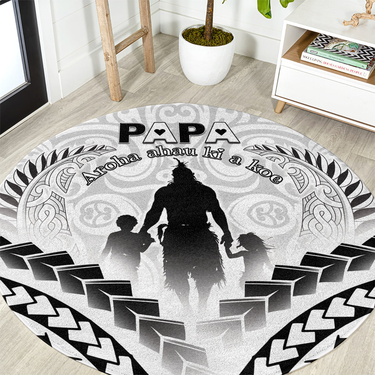 New Zealand Happy Father's Day Round Carpet Aroha Ahau Ki A Koe Papa Polynesian Tribal LT05 White - Polynesian Pride