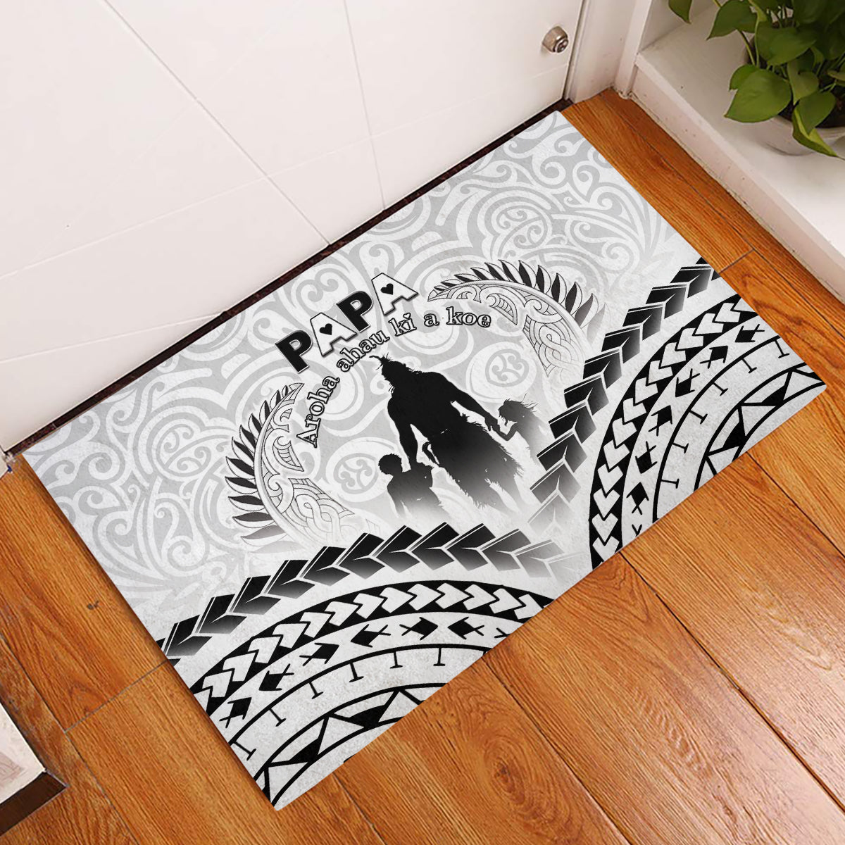 New Zealand Happy Father's Day Rubber Doormat Aroha Ahau Ki A Koe Papa Polynesian Tribal LT05 White - Polynesian Pride
