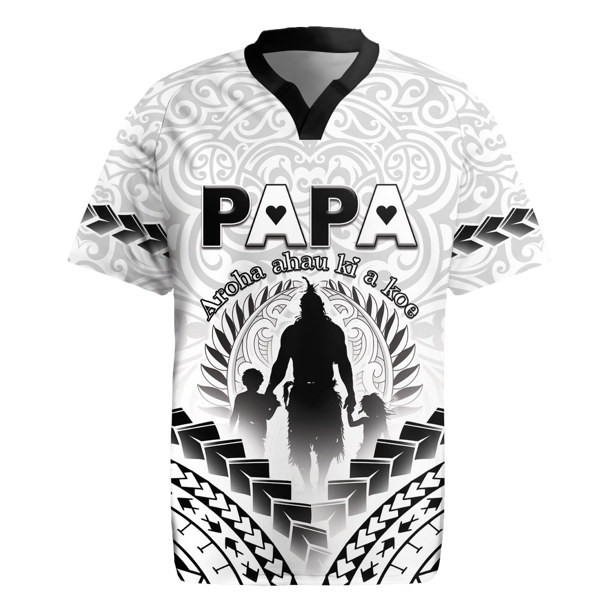 Personalised New Zealand Happy Father's Day Rugby Jersey Aroha Ahau Ki A Koe Papa Polynesian Tribal LT05 White - Polynesian Pride