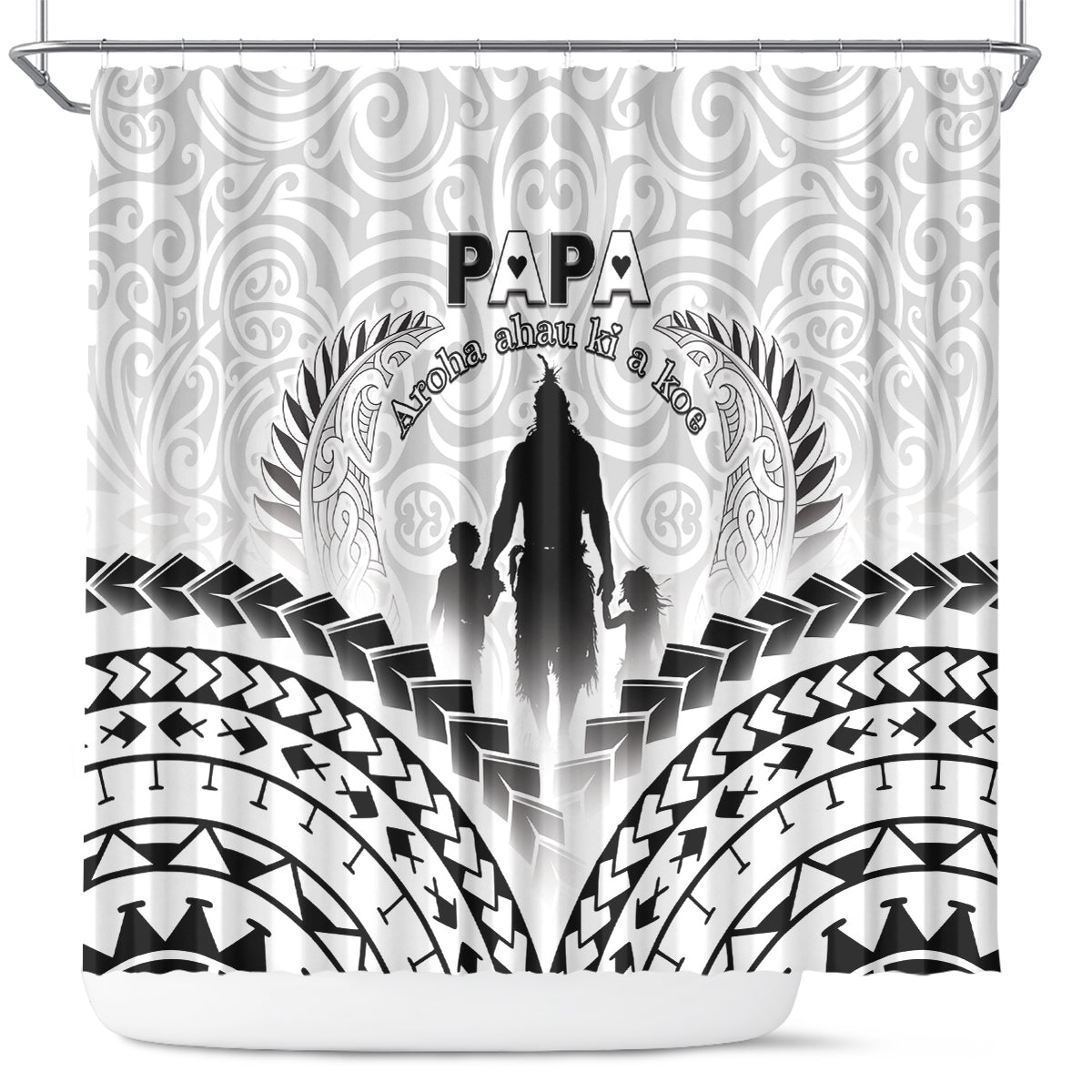 New Zealand Happy Father's Day Shower Curtain Aroha Ahau Ki A Koe Papa Polynesian Tribal LT05 White - Polynesian Pride