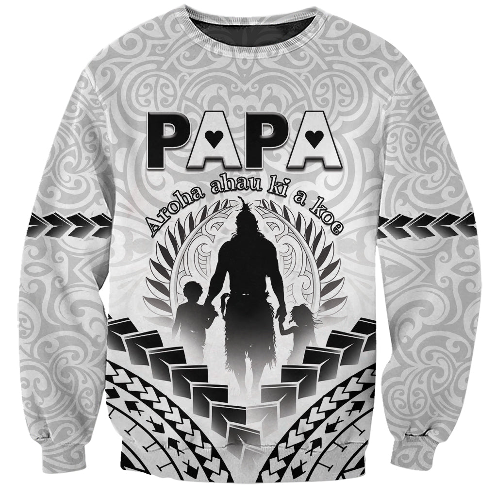 Personalised New Zealand Happy Father's Day Sweatshirt Aroha Ahau Ki A Koe Papa Polynesian Tribal LT05 Unisex White - Polynesian Pride