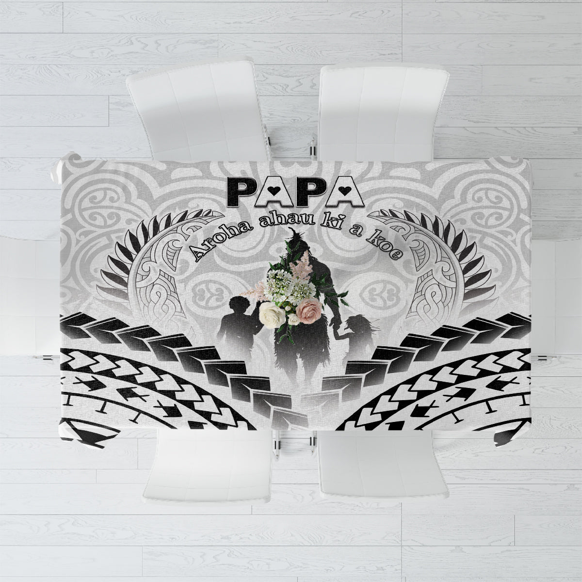 New Zealand Happy Father's Day Tablecloth Aroha Ahau Ki A Koe Papa Polynesian Tribal LT05 White - Polynesian Pride