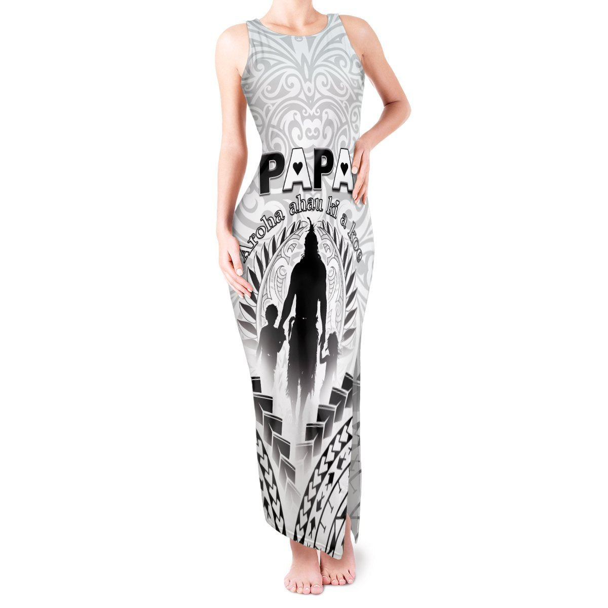 Personalised New Zealand Happy Father's Day Tank Maxi Dress Aroha Ahau Ki A Koe Papa Polynesian Tribal LT05 Women White - Polynesian Pride