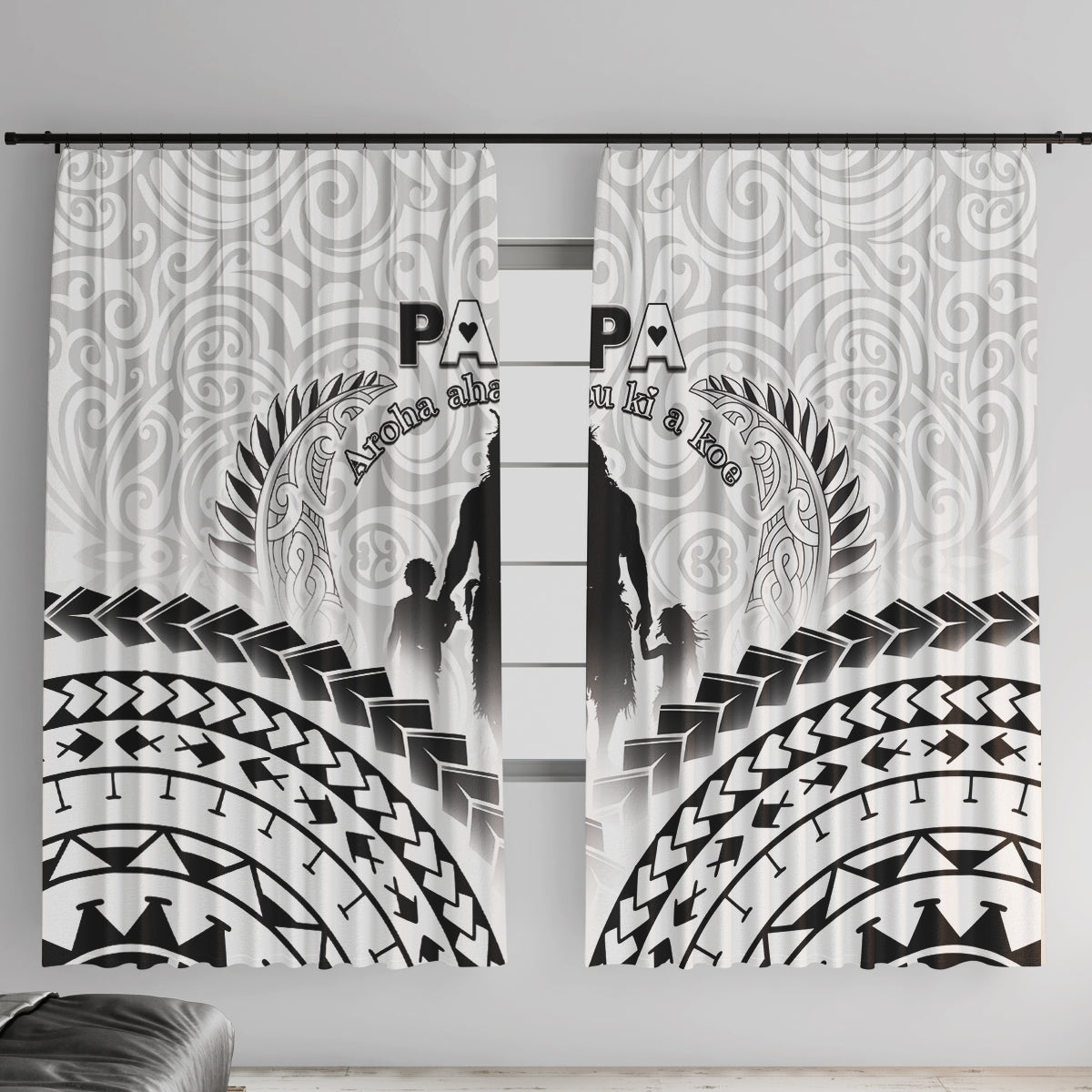 New Zealand Happy Father's Day Window Curtain Aroha Ahau Ki A Koe Papa Polynesian Tribal