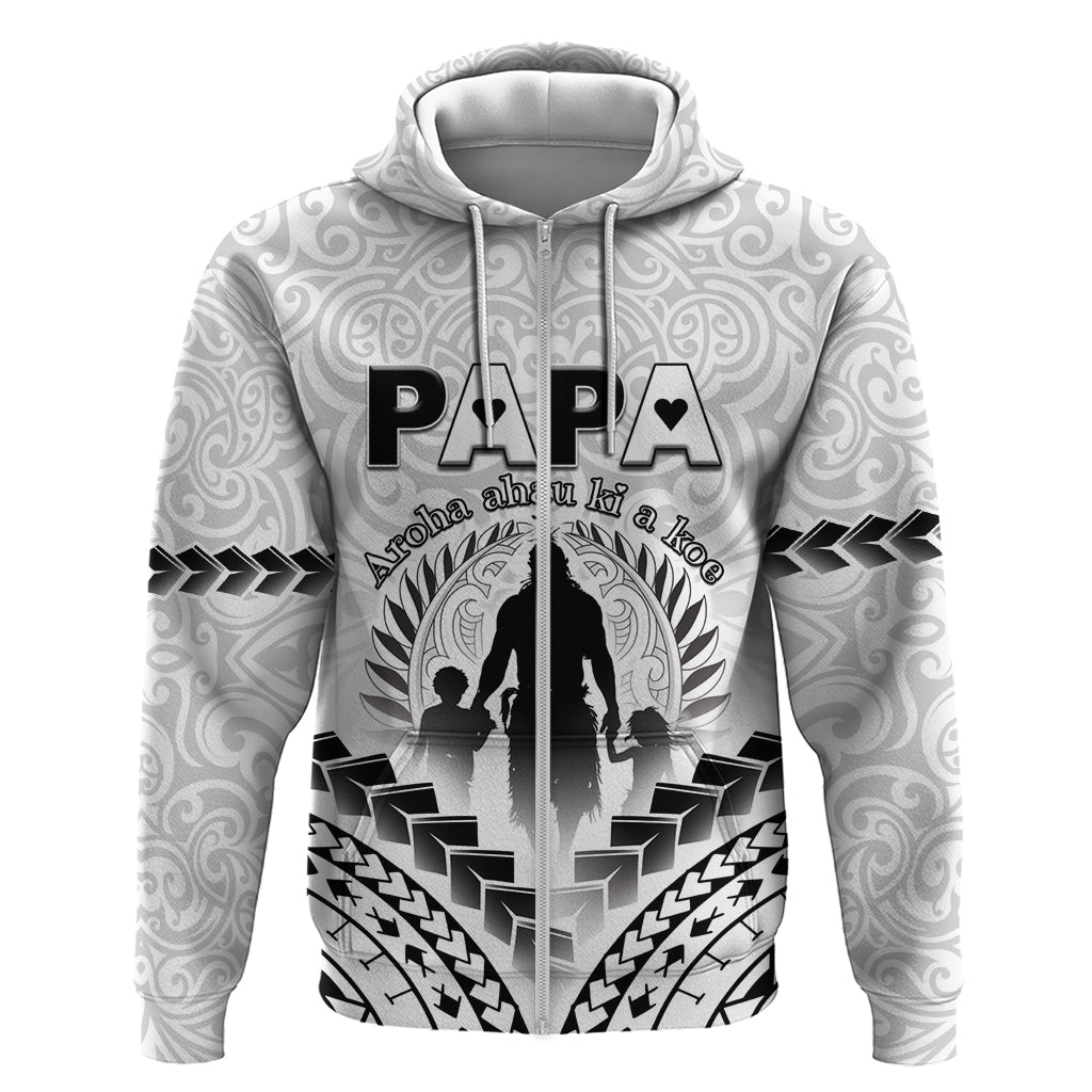 Personalised New Zealand Happy Father's Day Zip Hoodie Aroha Ahau Ki A Koe Papa Polynesian Tribal