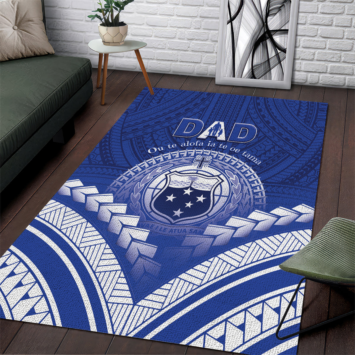 Samoa Happy Father's Day Area Rug Ou Te Alofa Ia Te Oe Tama Dad Polynesian Tribal LT05 Blue - Polynesian Pride