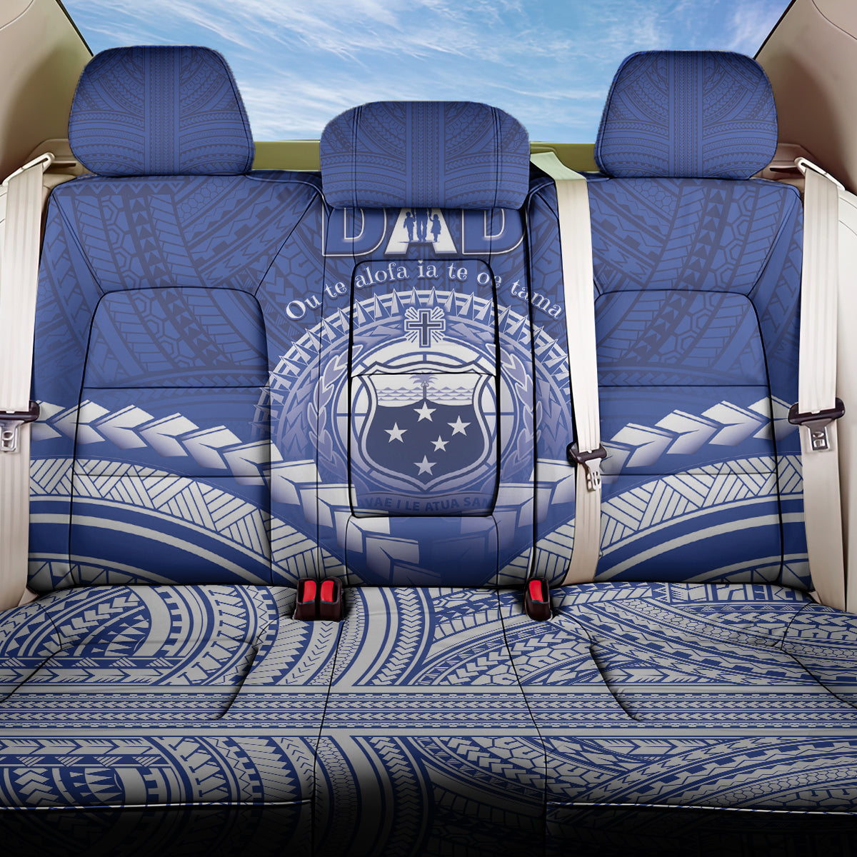 Samoa Happy Father's Day Back Car Seat Cover Ou Te Alofa Ia Te Oe Tama Dad Polynesian Tribal LT05 One Size Blue - Polynesian Pride