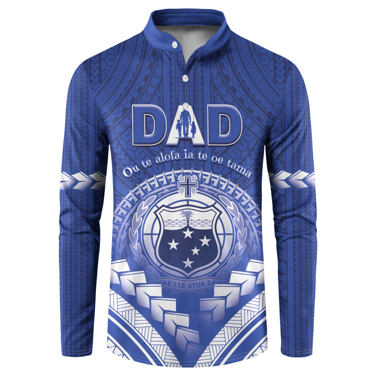 Personalised Samoa Happy Father's Day Button Sweatshirt Ou Te Alofa Ia Te Oe Tama Dad Polynesian Tribal LT05 Blue - Polynesian Pride