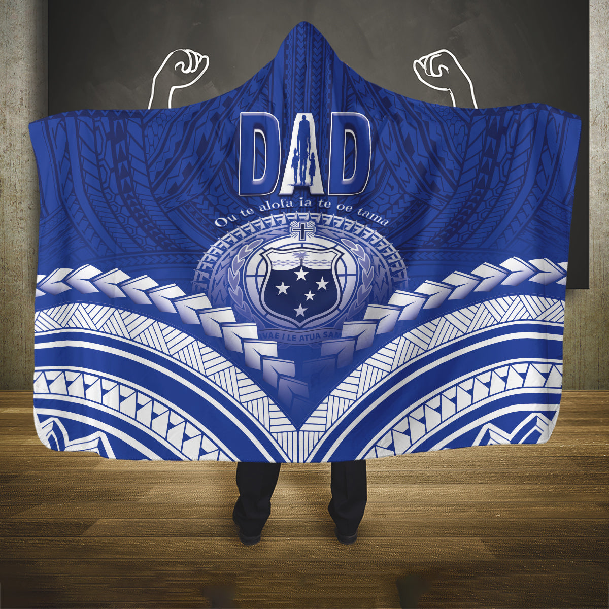 Samoa Happy Father's Day Hooded Blanket Ou Te Alofa Ia Te Oe Tama Dad Polynesian Tribal LT05 One Size Blue - Polynesian Pride