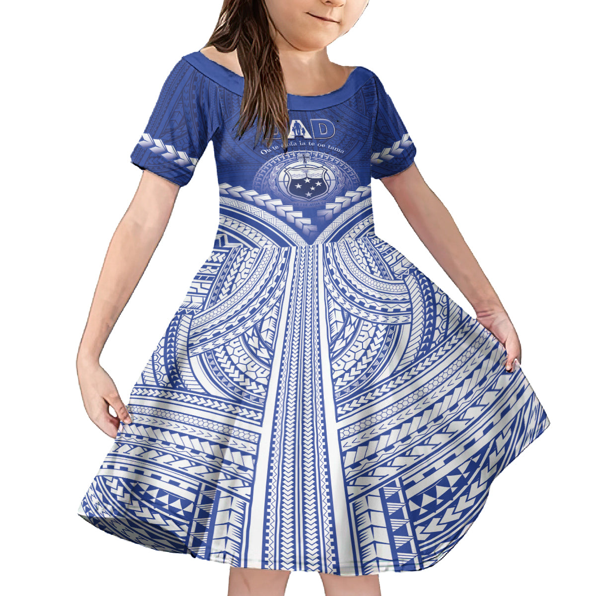 Personalised Samoa Happy Father's Day Kid Short Sleeve Dress Ou Te Alofa Ia Te Oe Tama Dad Polynesian Tribal LT05 KID Blue - Polynesian Pride