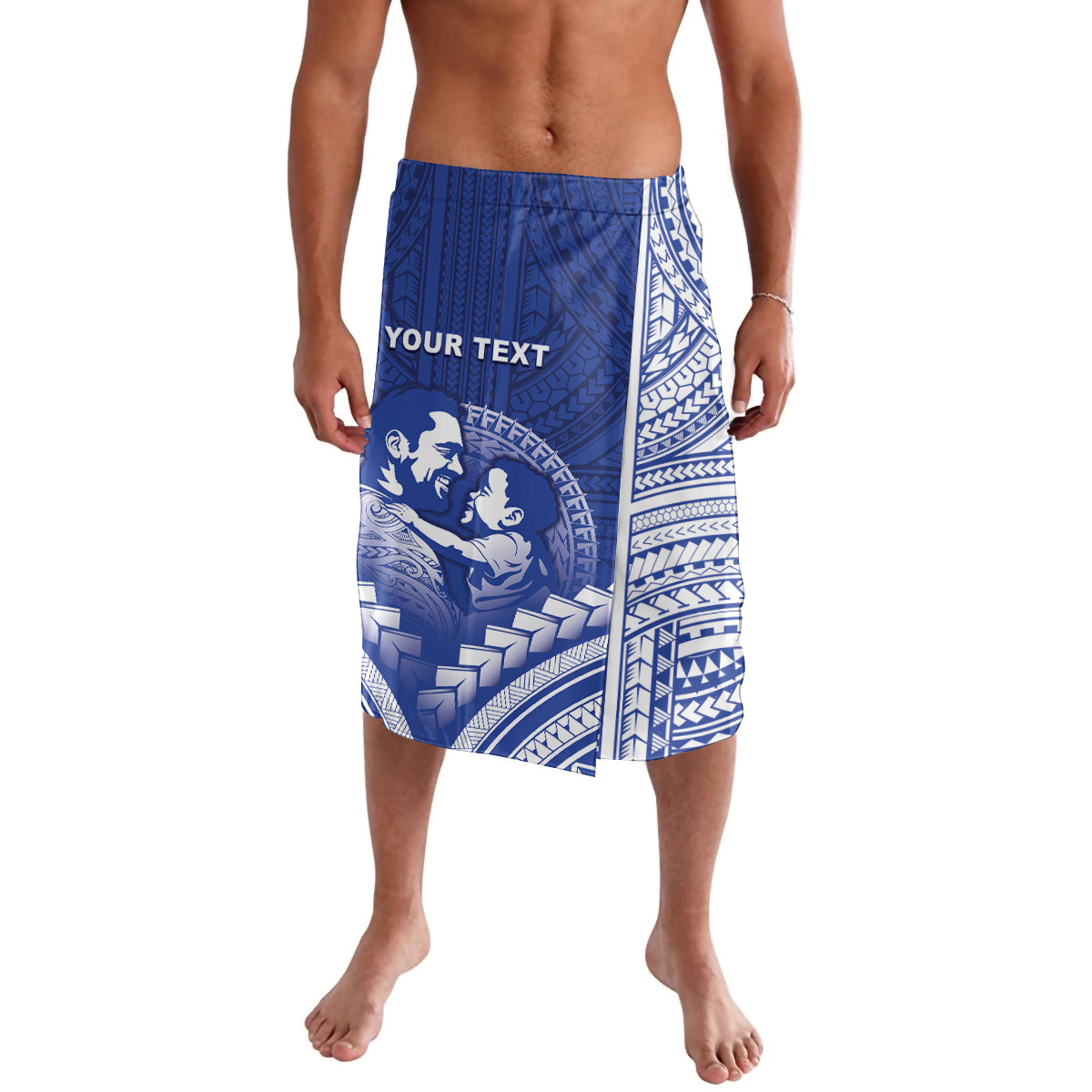 Personalised Samoa Happy Father's Day Lavalava Ou Te Alofa Ia Te Oe Tama Dad Polynesian Tribal LT05 Blue - Polynesian Pride