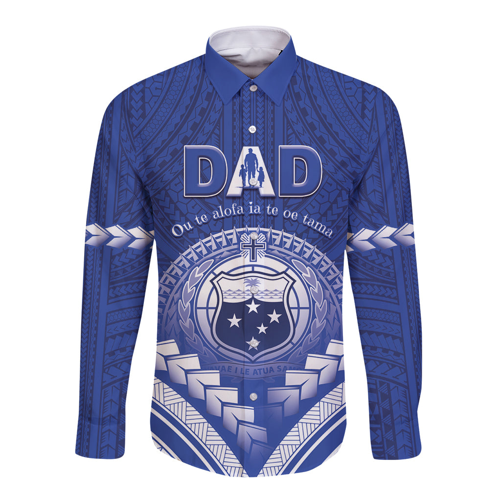 Personalised Samoa Happy Father's Day Long Sleeve Button Shirt Ou Te Alofa Ia Te Oe Tama Dad Polynesian Tribal LT05 Unisex Blue - Polynesian Pride