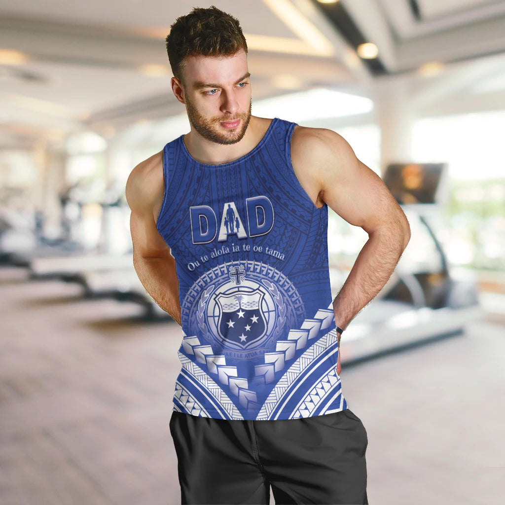 Personalised Samoa Happy Father's Day Men Tank Top Ou Te Alofa Ia Te Oe Tama Dad Polynesian Tribal LT05 Blue - Polynesian Pride