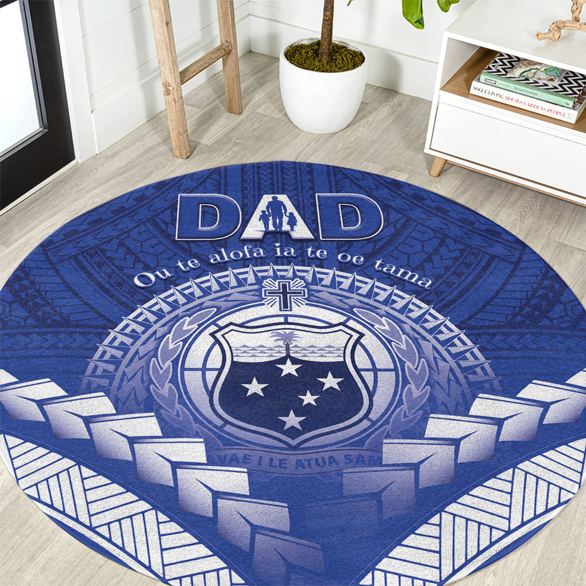 Samoa Happy Father's Day Round Carpet Ou Te Alofa Ia Te Oe Tama Dad Polynesian Tribal LT05 Blue - Polynesian Pride