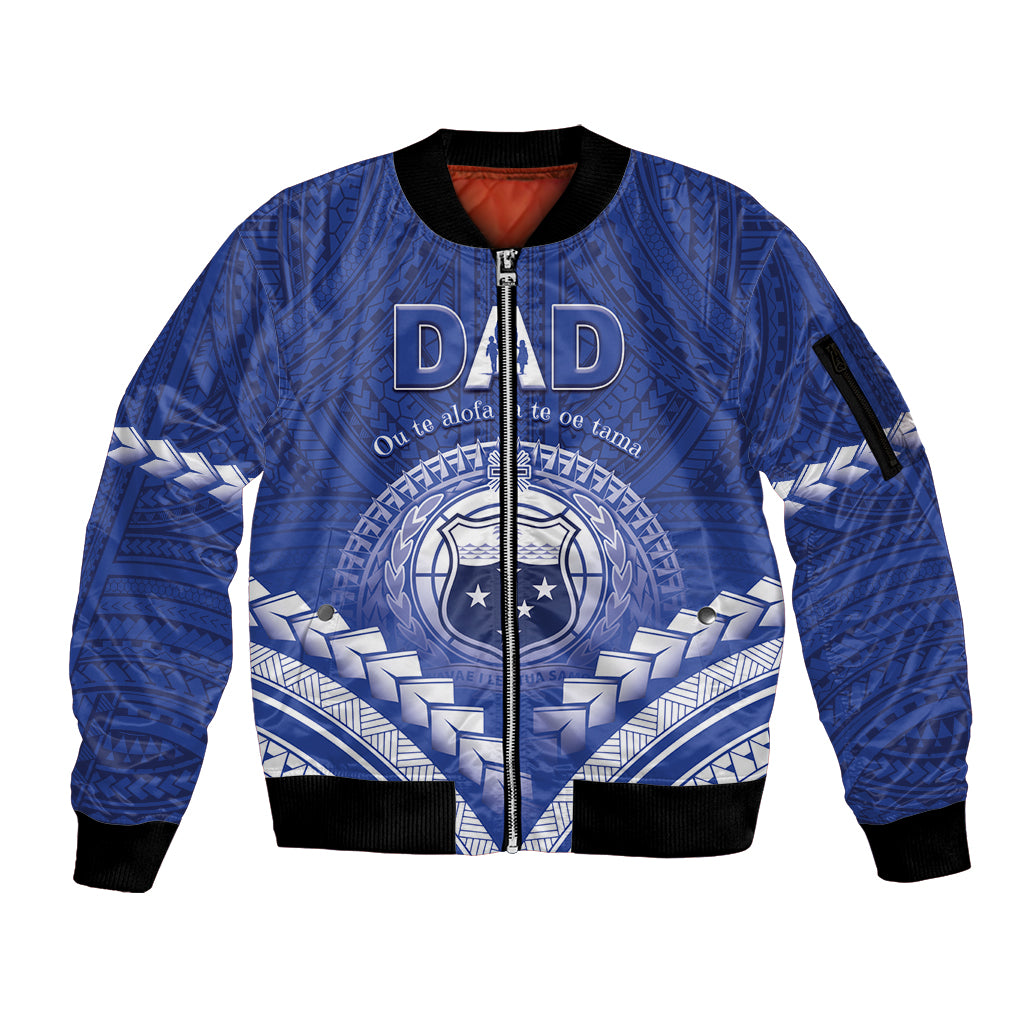 Personalised Samoa Happy Father's Day Sleeve Zip Bomber Jacket Ou Te Alofa Ia Te Oe Tama Dad Polynesian Tribal LT05 Unisex Blue - Polynesian Pride