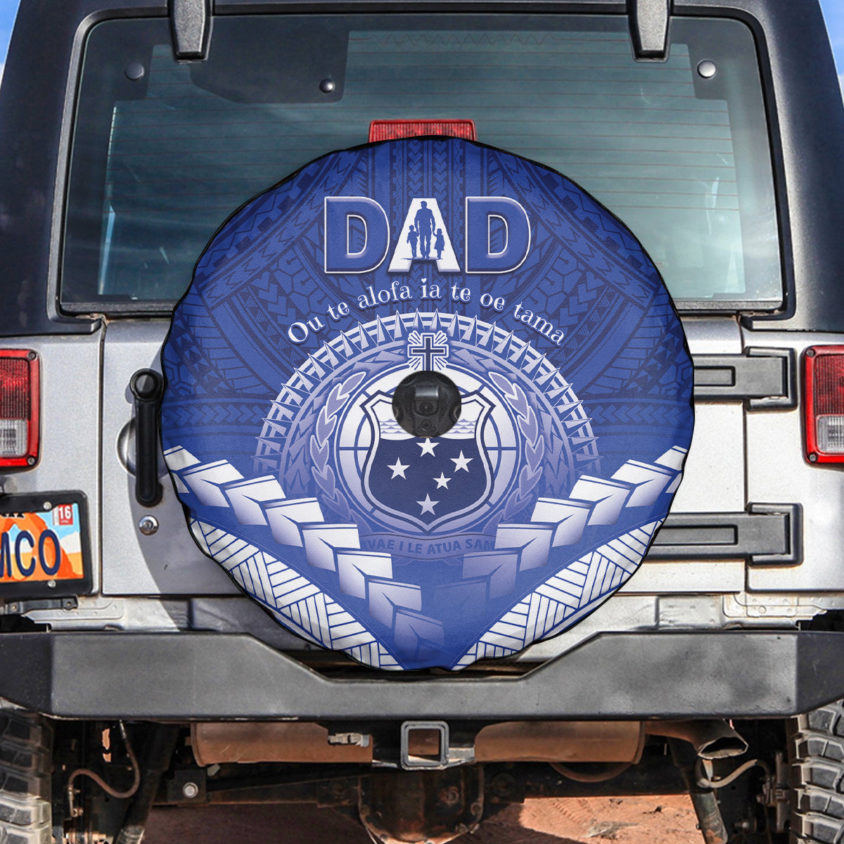 Samoa Happy Father's Day Spare Tire Cover Ou Te Alofa Ia Te Oe Tama Dad Polynesian Tribal LT05 Blue - Polynesian Pride