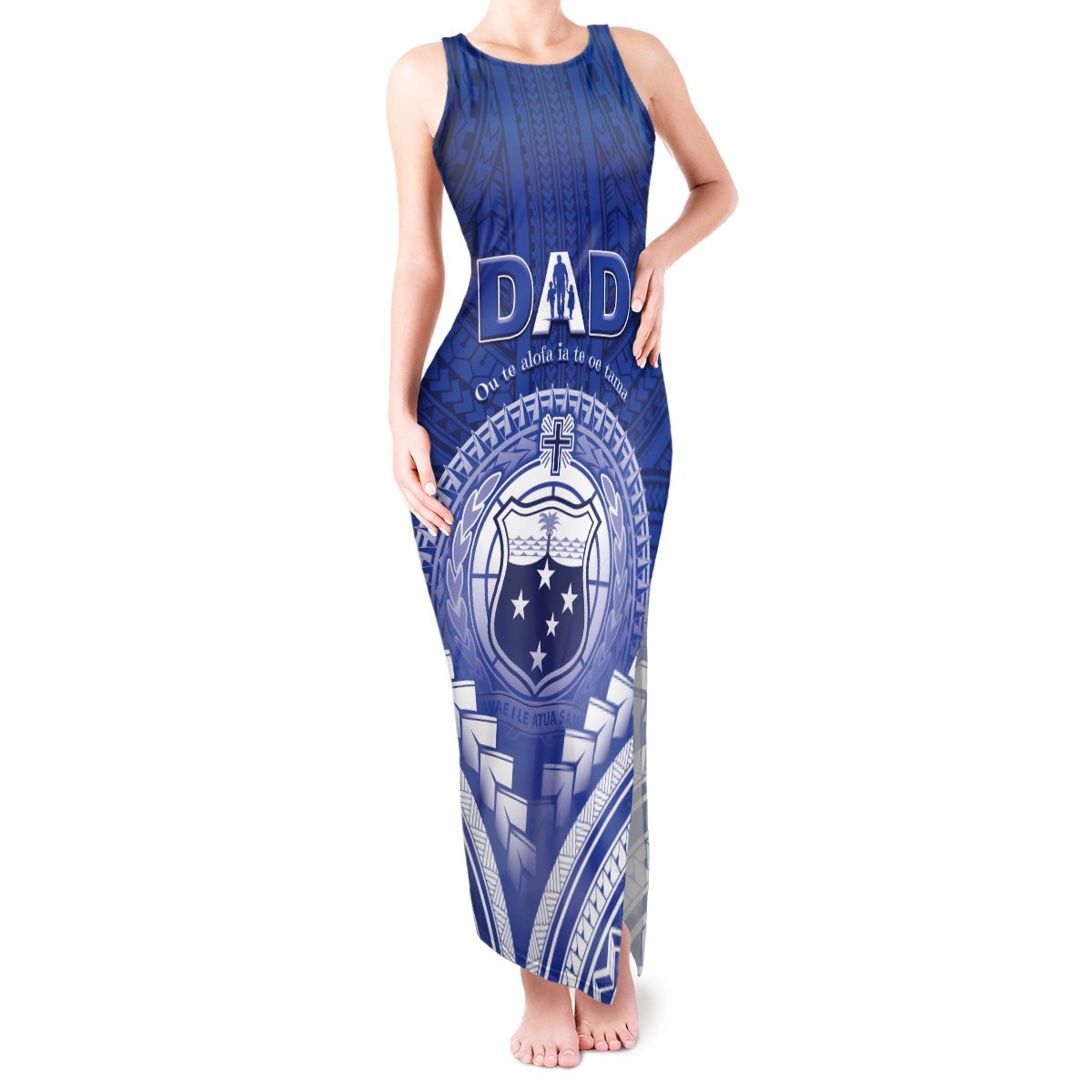 Personalised Samoa Happy Father's Day Tank Maxi Dress Ou Te Alofa Ia Te Oe Tama Dad Polynesian Tribal LT05 Women Blue - Polynesian Pride