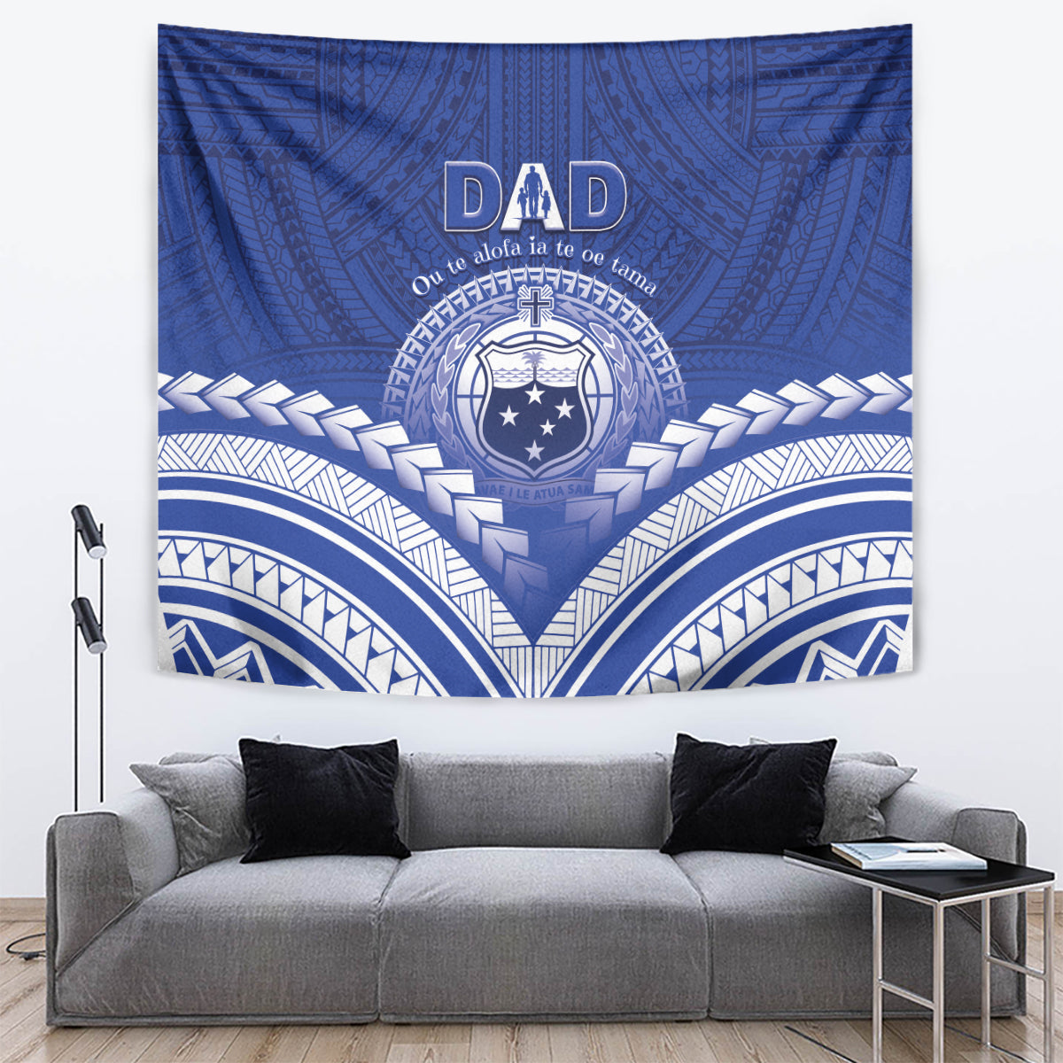 Samoa Happy Father's Day Tapestry Ou Te Alofa Ia Te Oe Tama Dad Polynesian Tribal LT05 Blue - Polynesian Pride