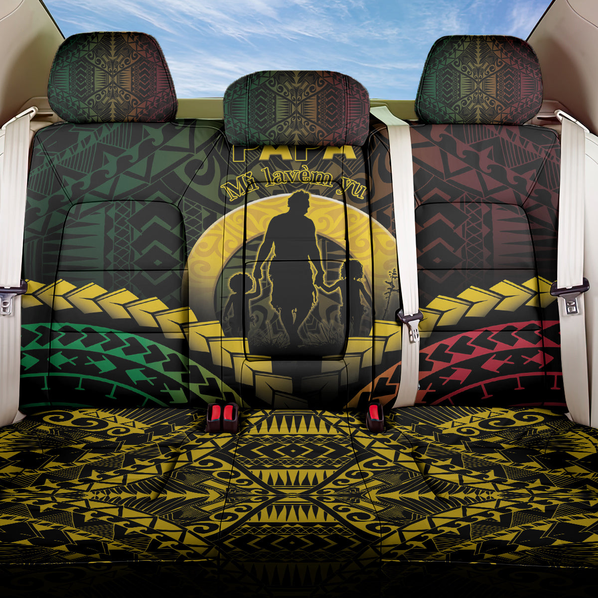 Vanuatu Happy Father's Day Back Car Seat Cover Mi Lavem Yu Papa Polynesian Tribal LT05 One Size Reggae - Polynesian Pride