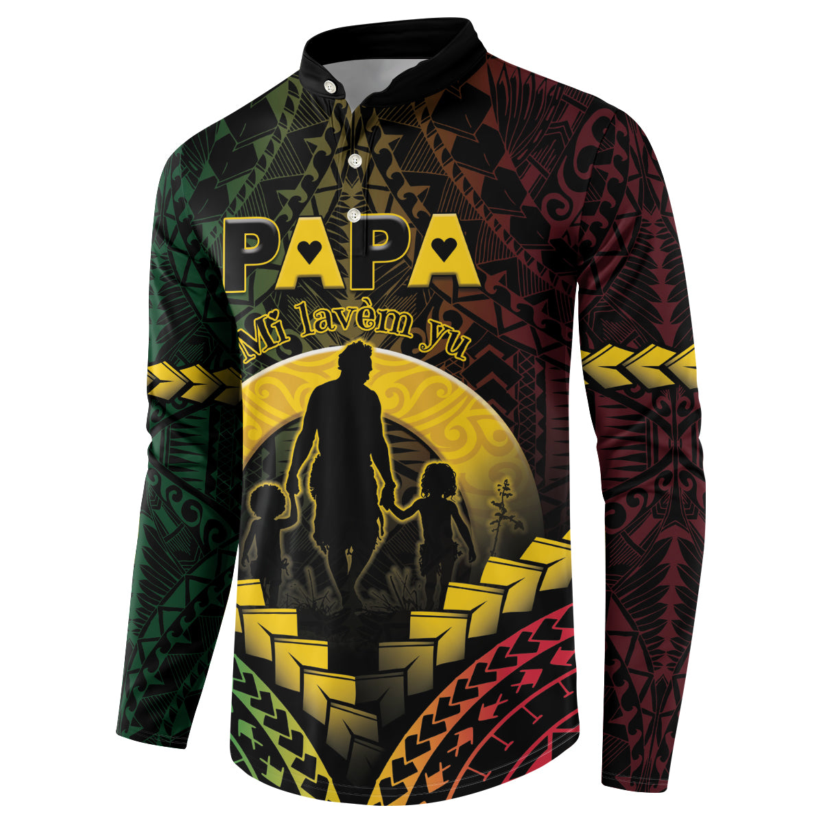 Personalised Vanuatu Happy Father's Day Button Sweatshirt Mi Lavem Yu Papa Polynesian Tribal LT05 - Polynesian Pride