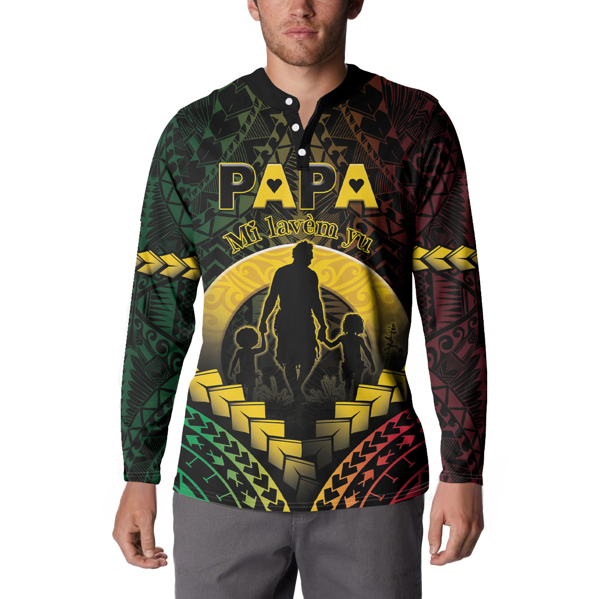 Personalised Vanuatu Happy Father's Day Button Sweatshirt Mi Lavem Yu Papa Polynesian Tribal LT05 - Polynesian Pride