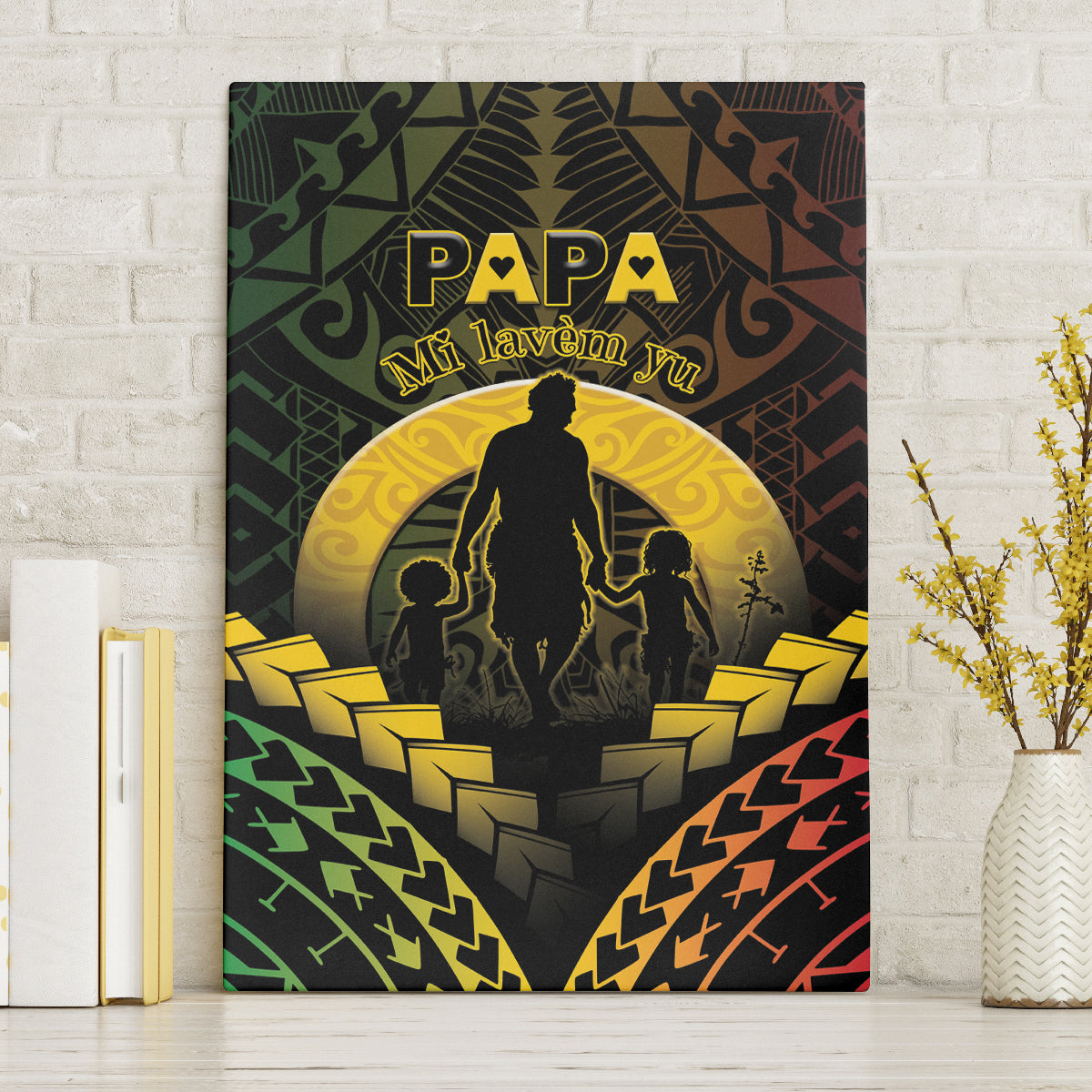 Vanuatu Happy Father's Day Canvas Wall Art Mi Lavem Yu Papa Polynesian Tribal LT05 Without Frame Reggae - Polynesian Pride