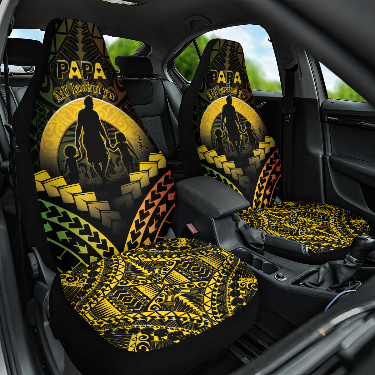 Vanuatu Happy Father's Day Car Seat Cover Mi Lavem Yu Papa Polynesian Tribal LT05 One Size Reggae - Polynesian Pride