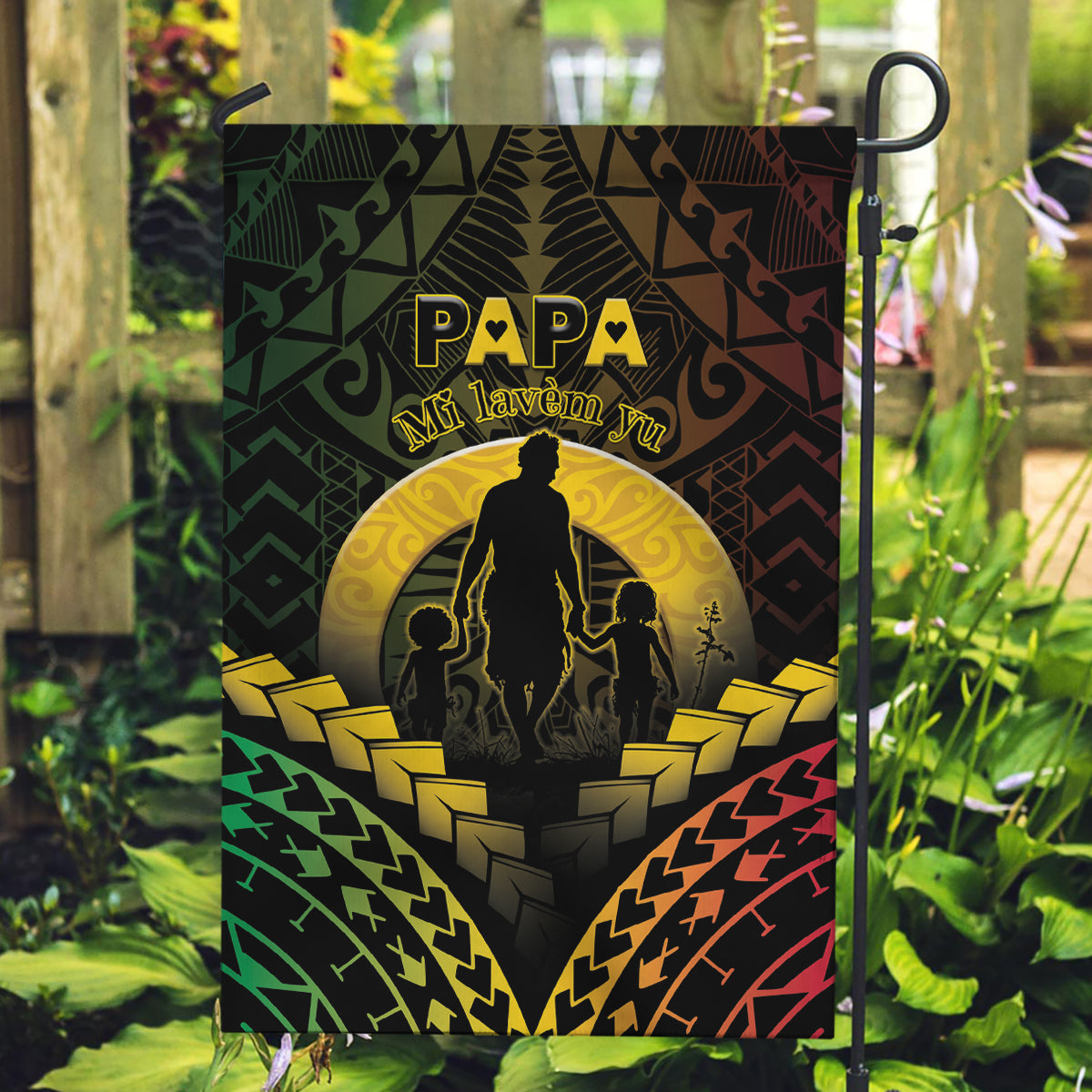 Vanuatu Happy Father's Day Garden Flag Mi Lavem Yu Papa Polynesian Tribal