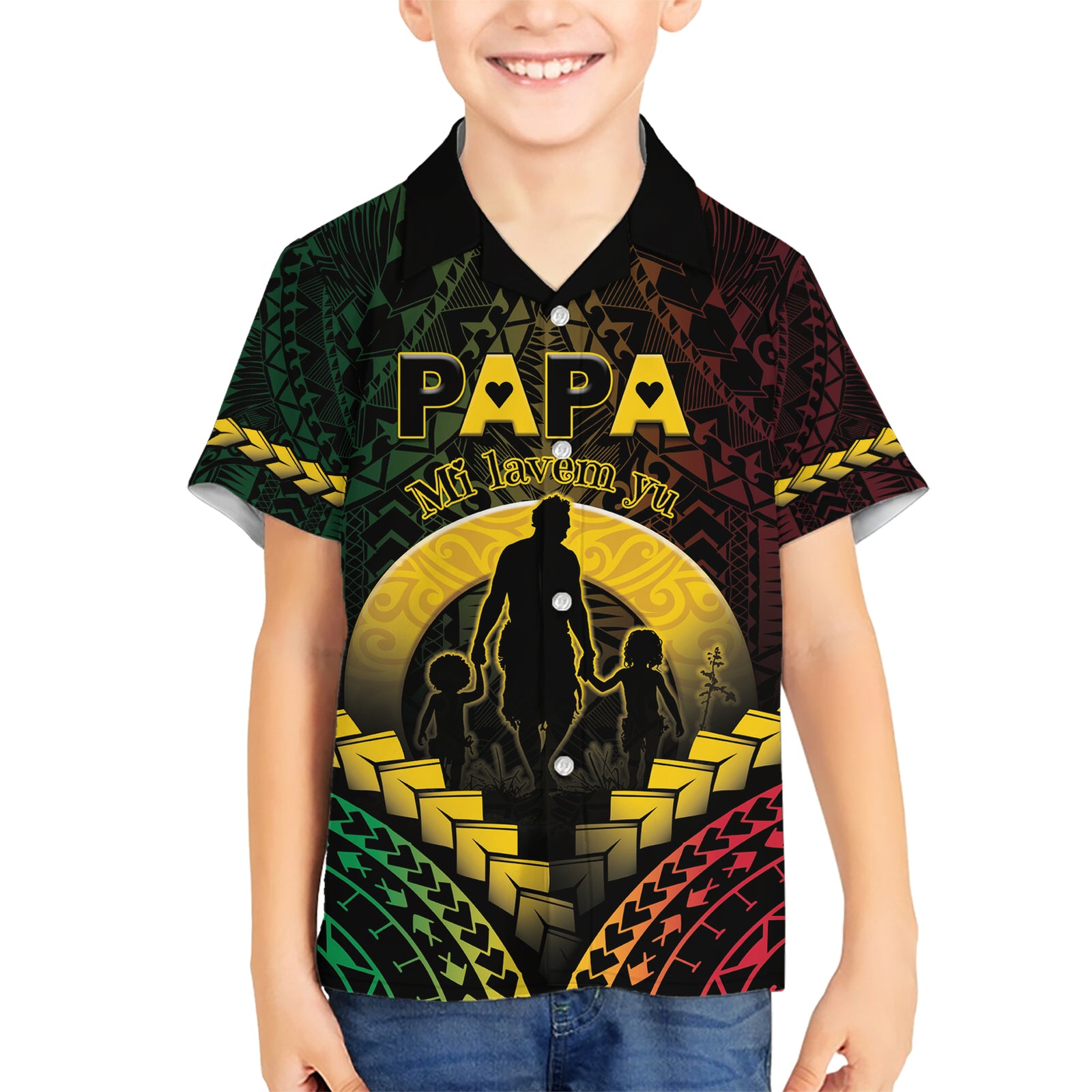 Personalised Vanuatu Happy Father's Day Kid Hawaiian Shirt Mi Lavem Yu Papa Polynesian Tribal LT05 Kid Reggae - Polynesian Pride