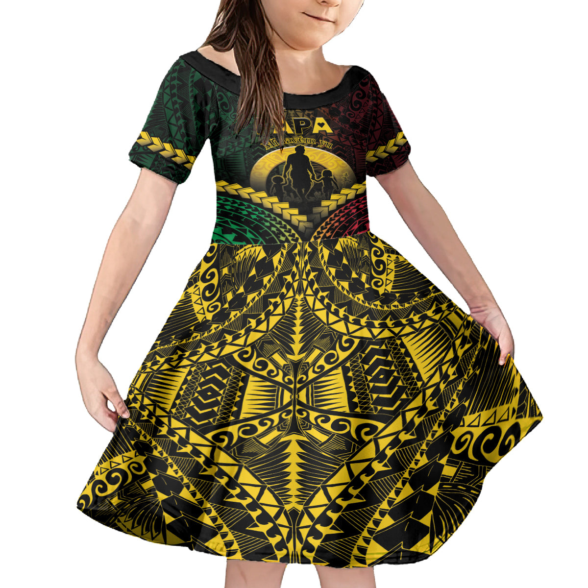 Personalised Vanuatu Happy Father's Day Kid Short Sleeve Dress Mi Lavem Yu Papa Polynesian Tribal LT05 KID Reggae - Polynesian Pride