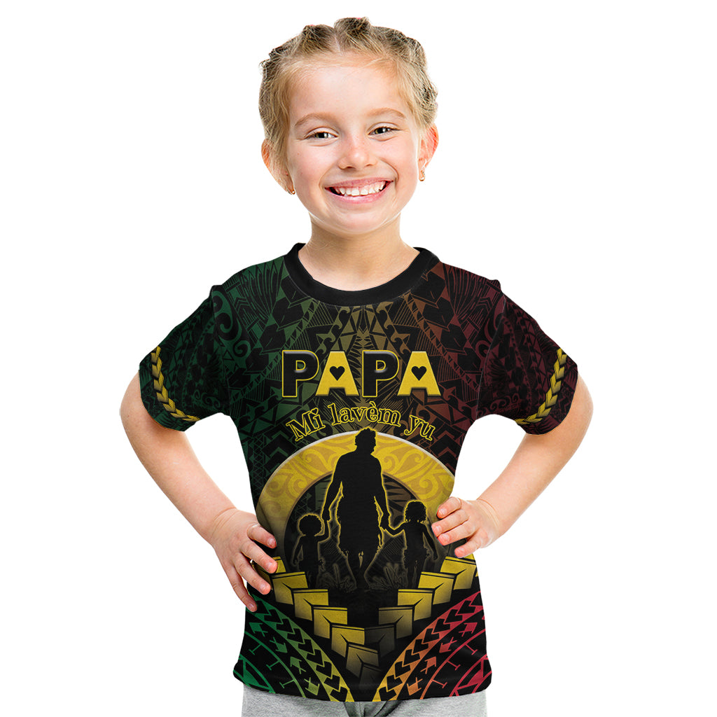 Personalised Vanuatu Happy Father's Day Kid T Shirt Mi Lavem Yu Papa Polynesian Tribal LT05 Reggae - Polynesian Pride