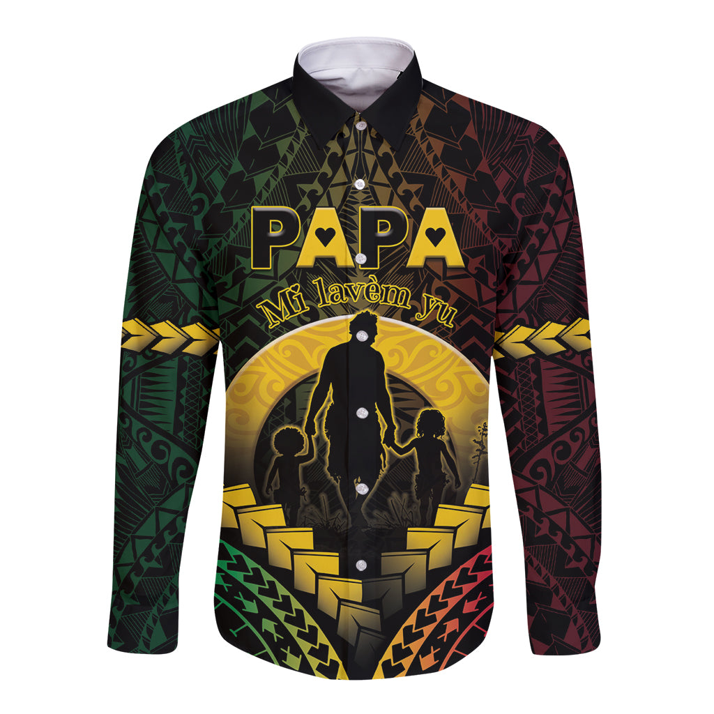 Personalised Vanuatu Happy Father's Day Long Sleeve Button Shirt Mi Lavem Yu Papa Polynesian Tribal LT05 Unisex Reggae - Polynesian Pride