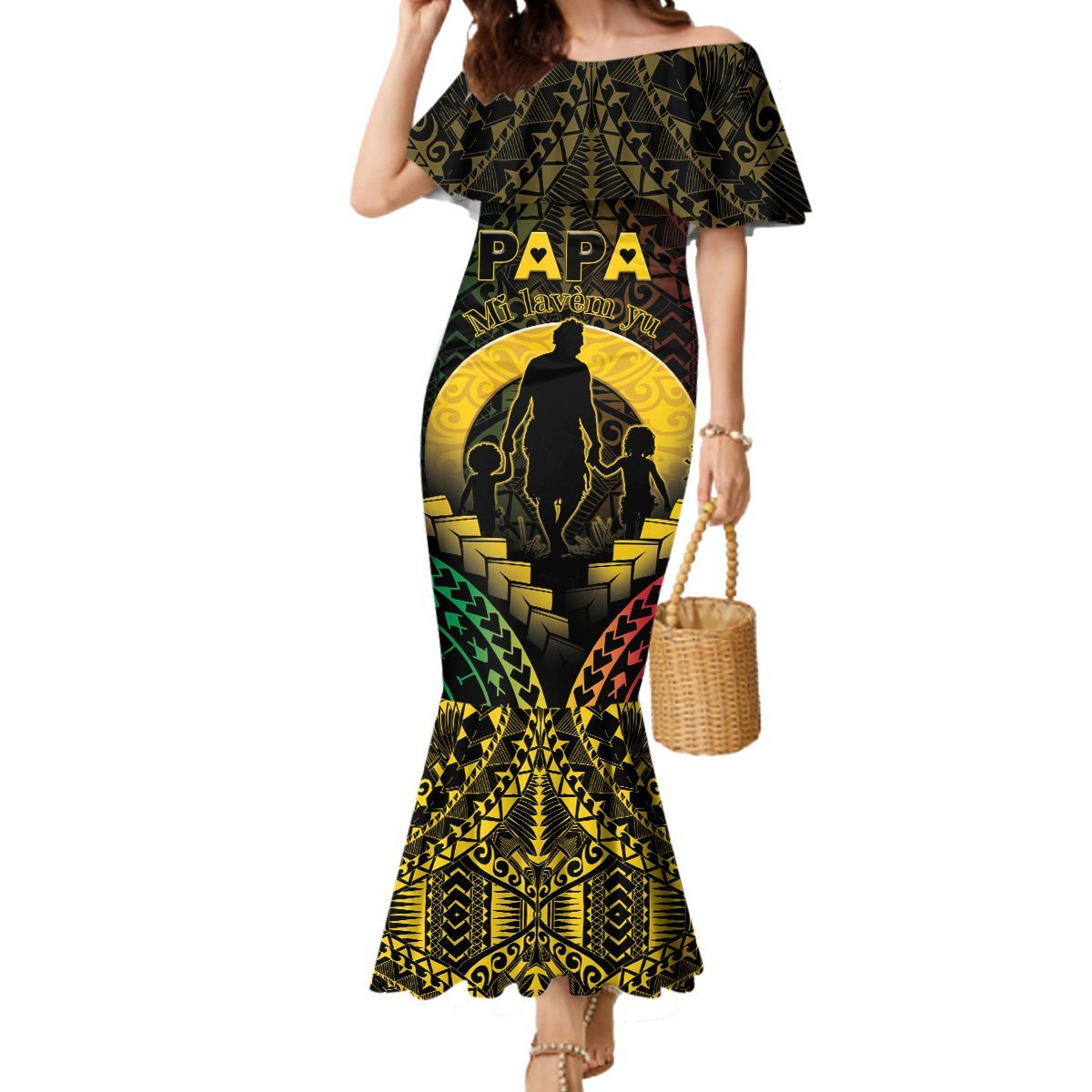 Personalised Vanuatu Happy Father's Day Mermaid Dress Mi Lavem Yu Papa Polynesian Tribal LT05 Women Reggae - Polynesian Pride