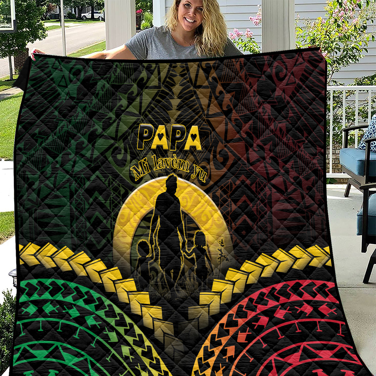 Vanuatu Happy Father's Day Quilt Mi Lavem Yu Papa Polynesian Tribal LT05 Reggae - Polynesian Pride