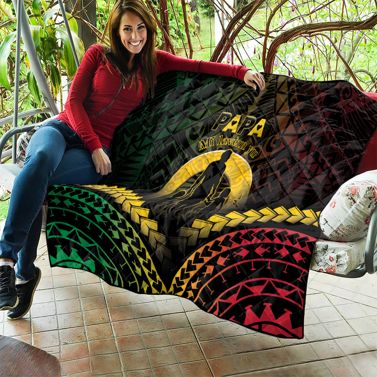 Vanuatu Happy Father's Day Quilt Mi Lavem Yu Papa Polynesian Tribal LT05 - Polynesian Pride