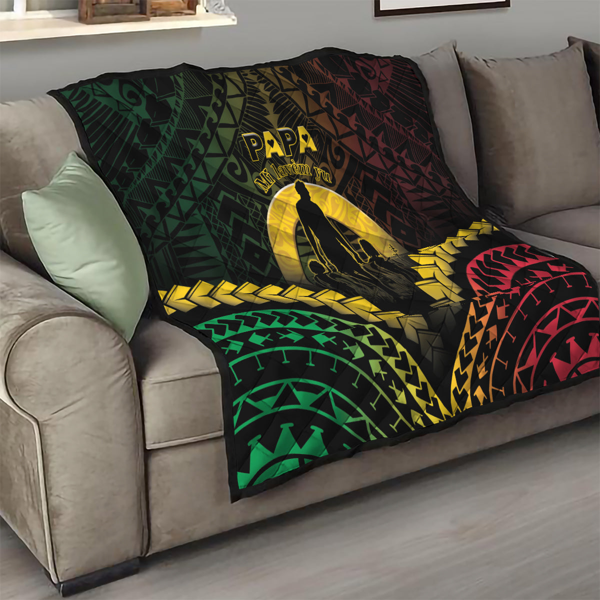 Vanuatu Happy Father's Day Quilt Mi Lavem Yu Papa Polynesian Tribal LT05 - Polynesian Pride