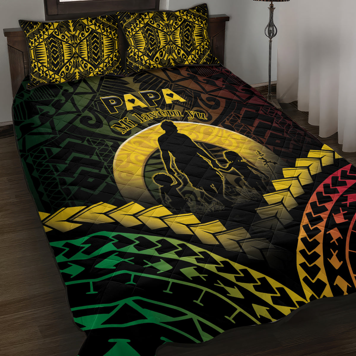 Vanuatu Happy Father's Day Quilt Bed Set Mi Lavem Yu Papa Polynesian Tribal LT05 Reggae - Polynesian Pride