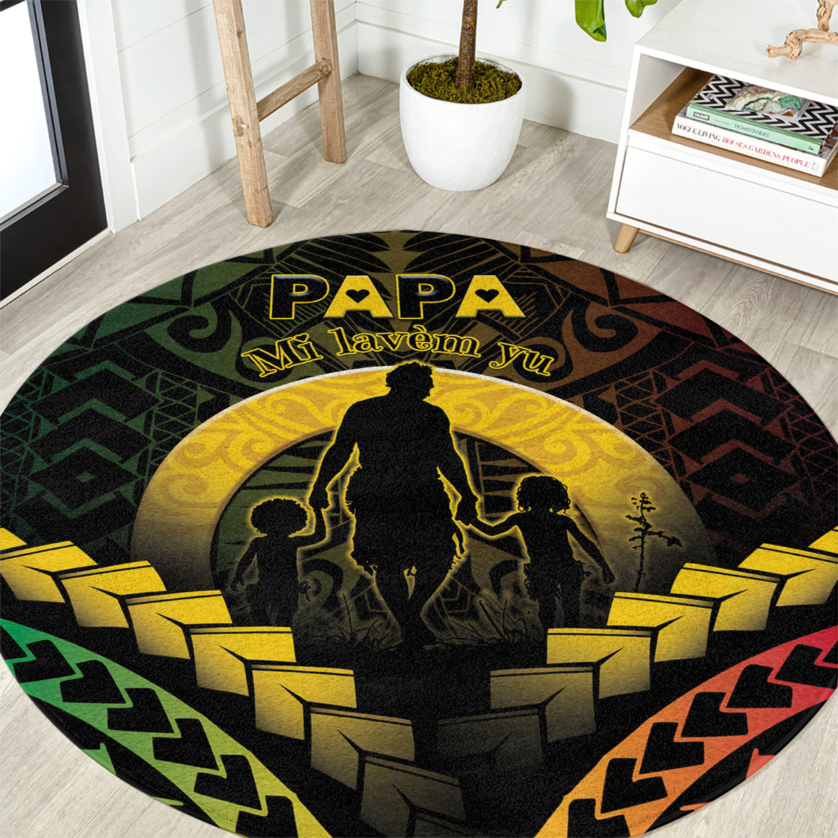 Vanuatu Happy Father's Day Round Carpet Mi Lavem Yu Papa Polynesian Tribal LT05 Reggae - Polynesian Pride
